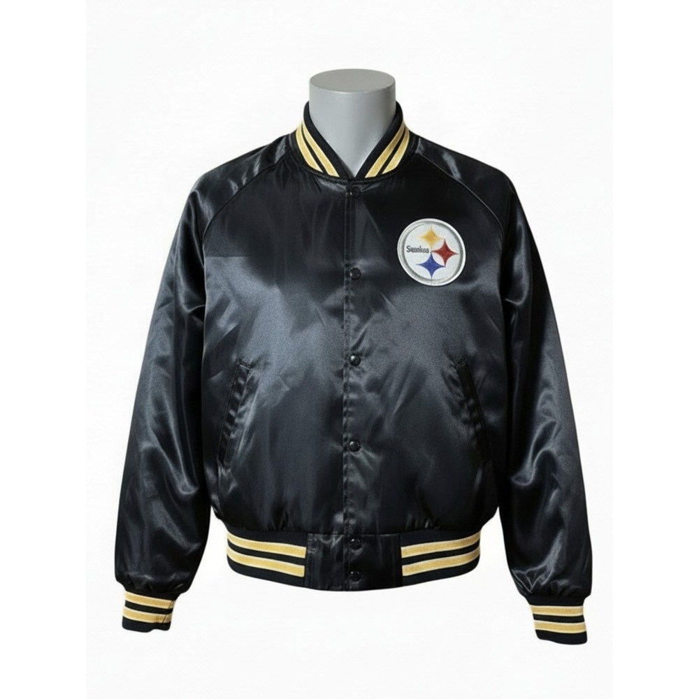 Vintage Chalk Line Pittsburgh Steelers Satin Jacket Black Yellow Mens XL USA NFL